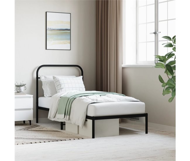 Conforama Estructura De Cama Con Cabecero Metal Negro 80x200 Cm Con Cabecero