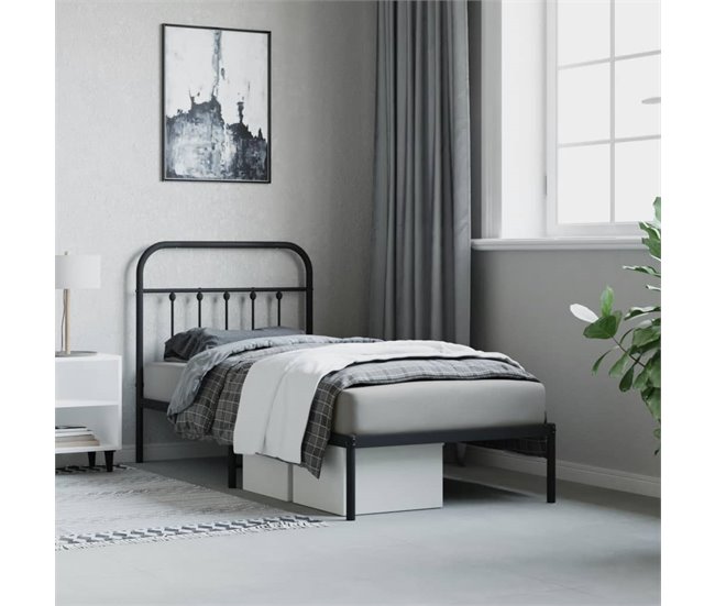 Conforama Estructura De Cama Con Cabecero Metal Negro 80x200 Cm Con Cabecero