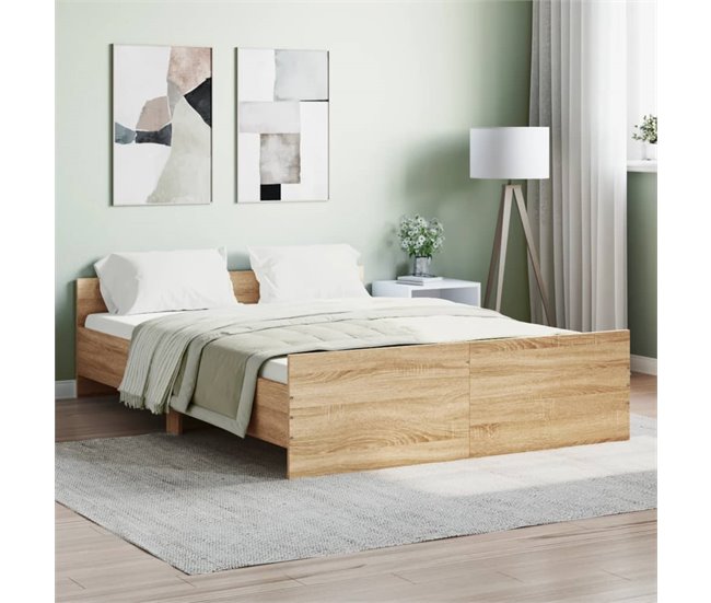 Conforama Estructura De Cama Con Cabecero Piecero Roble Sonoma 140x190 Cm