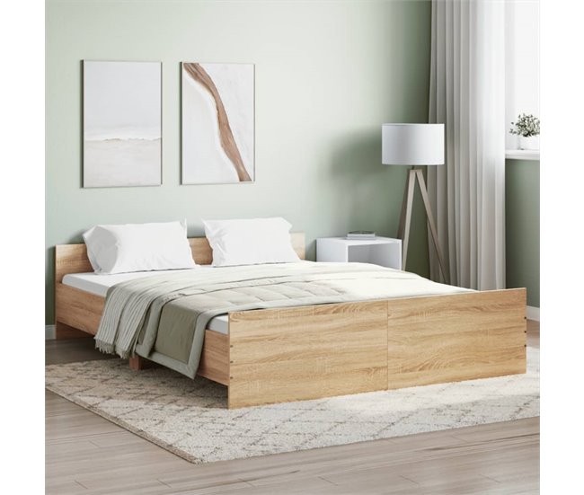 Conforama Estructura De Cama Con Cabecero Piecero Roble Sonoma 150x200 Cm