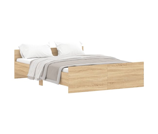 Conforama Estructura de cama con cabecero piecero roble Sonoma 140x190 cm