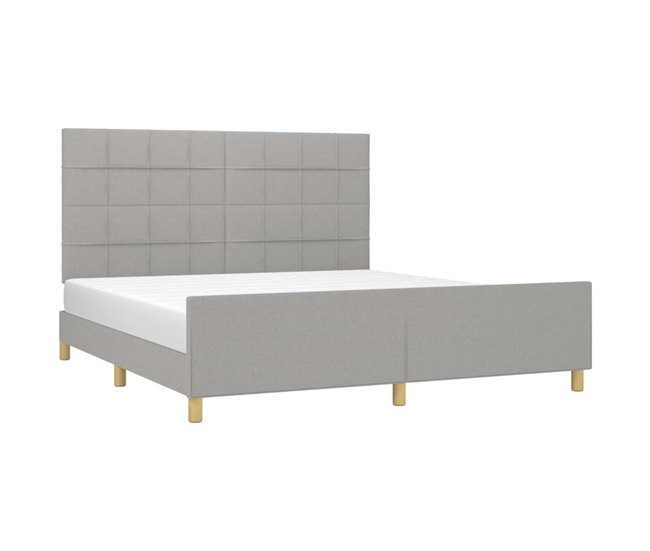 Conforama Estructura De Cama Con Cabecero Tela Gris Claro 160x200 Cm Bloques Con Cuadros