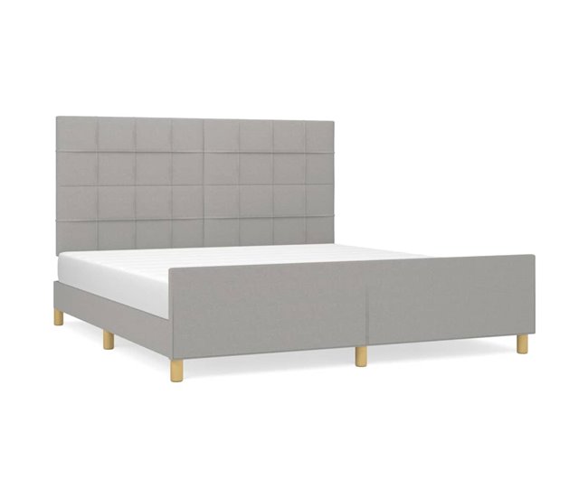 Conforama Estructura de cama con cabecero tela gris claro 160x200 cm Bloques con cuadros