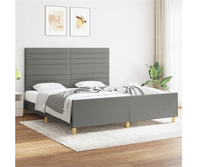 Conforama Estructura De Cama Con Cabecero Tela Gris Oscuro 180x200 Cm Rayas Horizontales