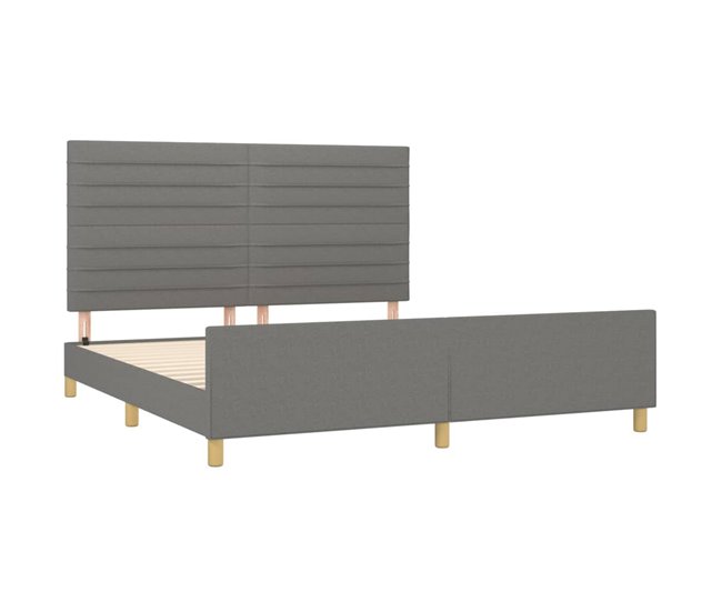 Conforama Estructura De Cama Con Cabecero Tela Gris Oscuro 180x200 Cm Rayas Horizontales