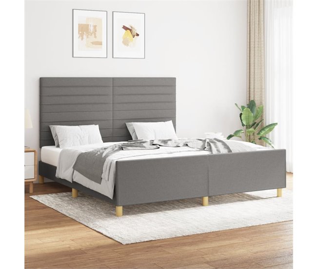 Conforama Estructura De Cama Con Cabecero Tela Gris Oscuro 160x200 Cm Rayas Horizontales