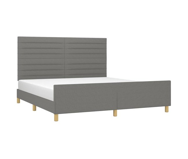 Conforama Estructura De Cama Con Cabecero Tela Gris Oscuro 160x200 Cm Rayas Horizontales