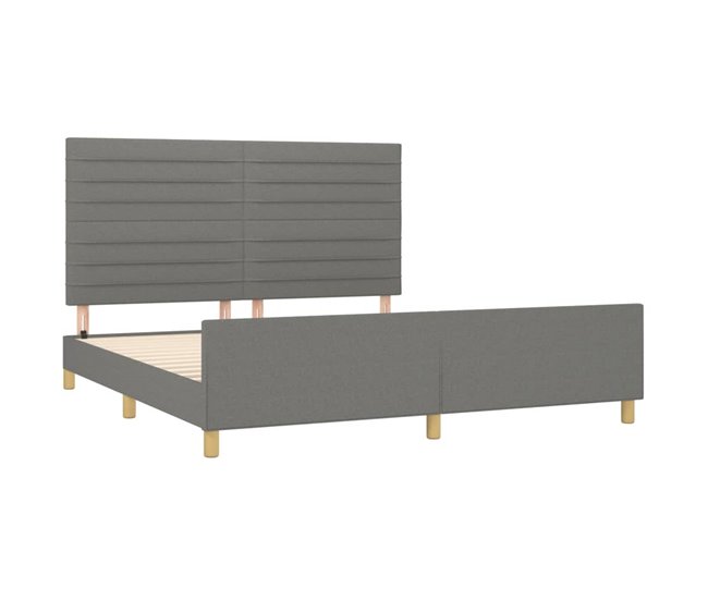 Conforama Estructura De Cama Con Cabecero Tela Gris Oscuro 160x200 Cm Rayas Horizontales