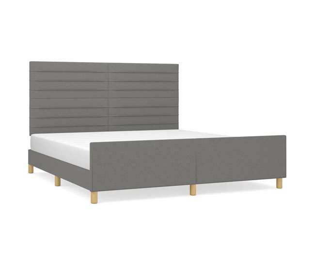 Conforama Estructura de cama con cabecero tela gris oscuro 160x200 cm Rayas horizontales