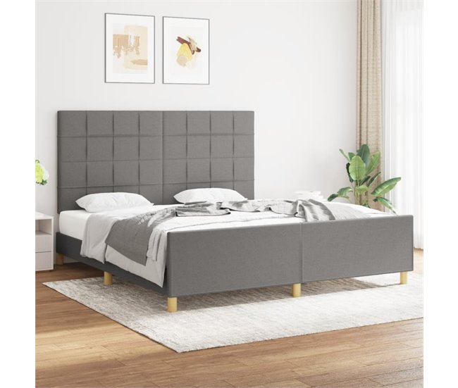 Conforama Estructura De Cama Con Cabecero Tela Gris Oscuro 180x200 Cm Bloques Con Cuadros