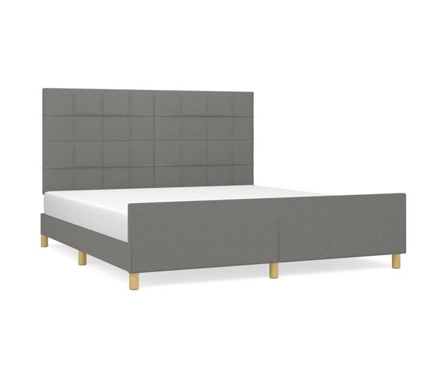 Conforama Estructura de cama con cabecero tela gris oscuro 180x200 cm Bloques con cuadros
