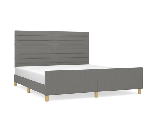 Conforama Estructura de cama con cabecero tela gris oscuro 180x200 cm Rayas horizontales