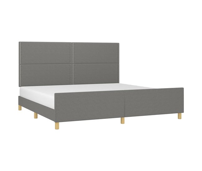 Conforama Estructura De Cama Con Cabecero Tela Gris Oscuro 200x200 Cm Liso Con Clavos
