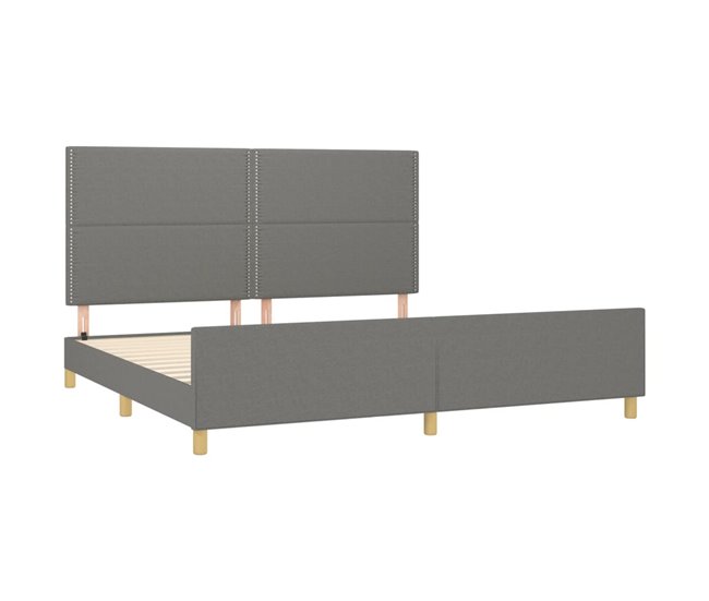 Conforama Estructura De Cama Con Cabecero Tela Gris Oscuro 200x200 Cm Liso Con Clavos