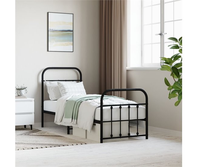 Conforama Estructura De Cama Con Cabecero Y Estribo Metal Negro 75x190 Cm Con Cabecero Y Pie De Cama