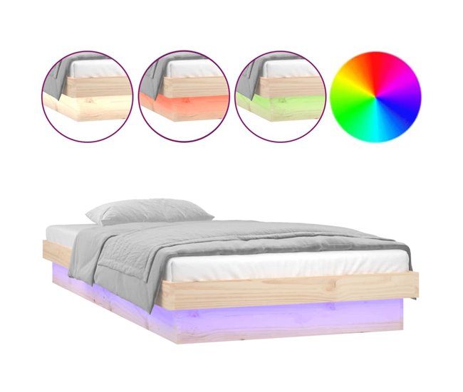 Conforama Estructura de cama con LED madera maciza 75x190 cm