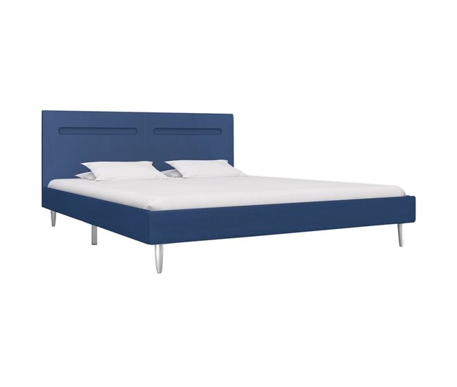 Conforama Estructura de cama con LED tela azul 180x200 cm