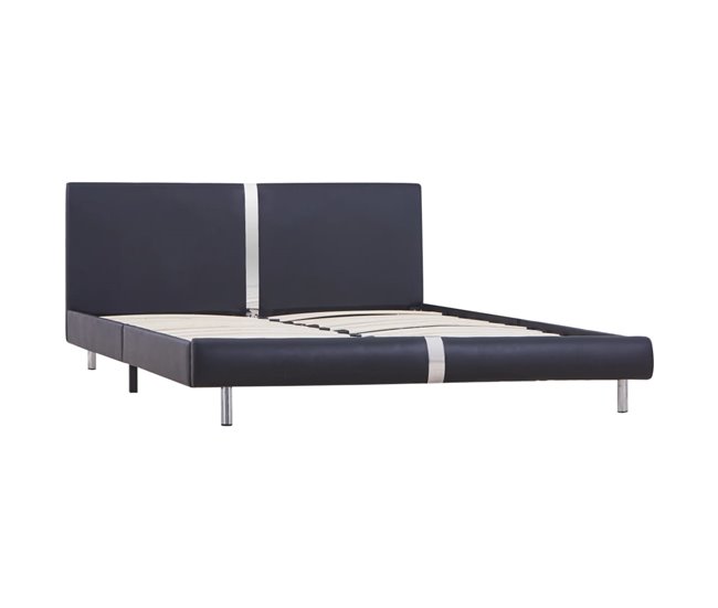 Conforama Estructura de cama de cuero sintético negro 120x200 cm