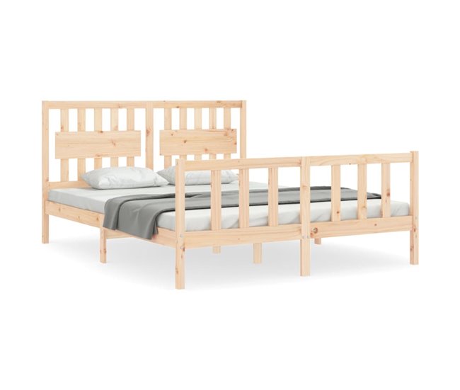 Conforama Estructura de cama de matrimonio con cabecero madera maciza