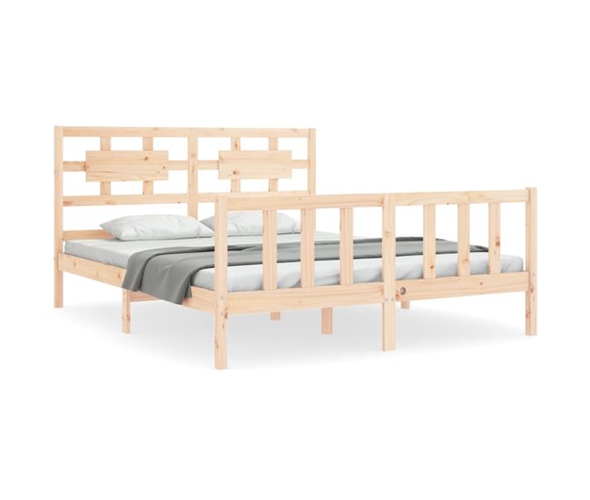 Conforama Estructura de cama de matrimonio con cabecero madera maciza