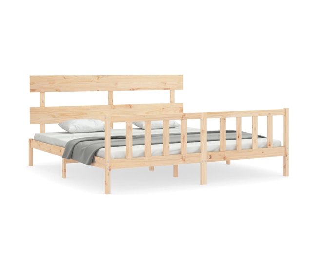 Conforama Estructura de cama de matrimonio con cabecero madera maciza con cabecero y pie de cama