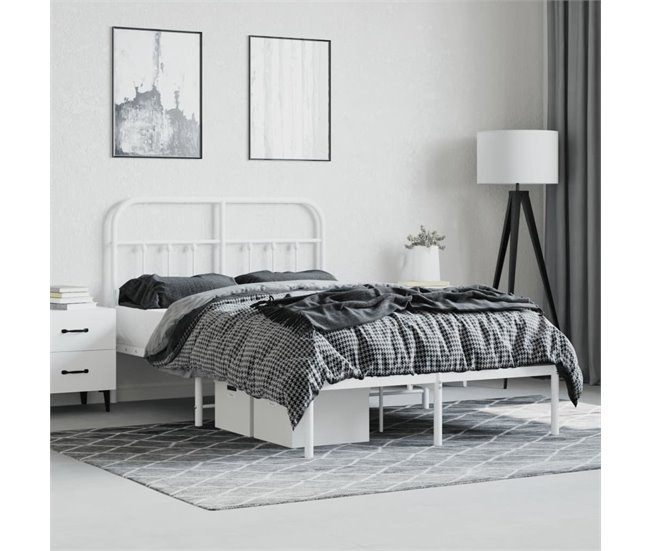 Conforama Estructura De Cama De Metal Con Cabecero Blanca 120x190 Cm Con Cabecero