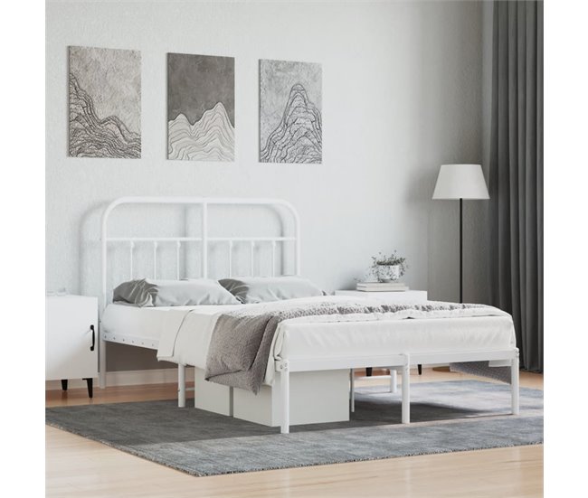 Conforama Estructura De Cama De Metal Con Cabecero Blanca 120x200 Cm Con Cabecero