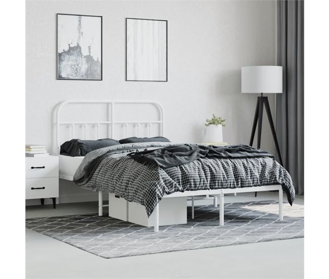 Conforama Estructura De Cama De Metal Con Cabecero Blanca 120x200 Cm Con Cabecero