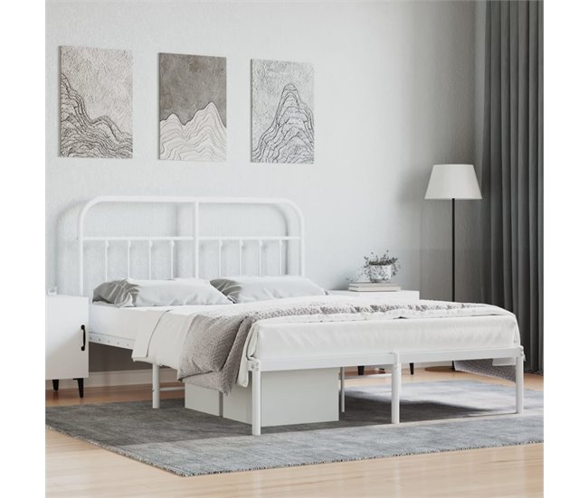 Conforama Estructura De Cama De Metal Con Cabecero Blanca 140x190 Cm Con Cabecero