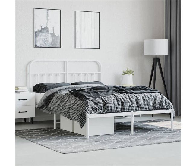 Conforama Estructura De Cama De Metal Con Cabecero Blanca 140x190 Cm Con Cabecero