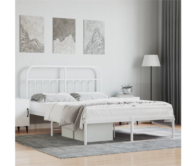 Conforama Estructura De Cama De Metal Con Cabecero Blanca 150x200 Cm Con Cabecero