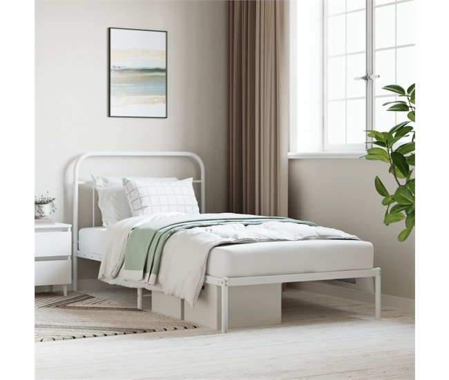 Conforama Estructura De Cama De Metal Con Cabecero Blanco 107x203 Cm Con Cabecero