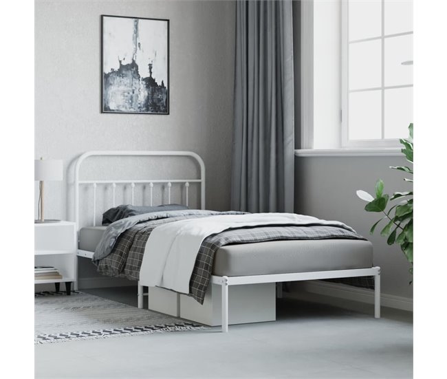 Conforama Estructura De Cama De Metal Con Cabecero Blanco 107x203 Cm Con Cabecero