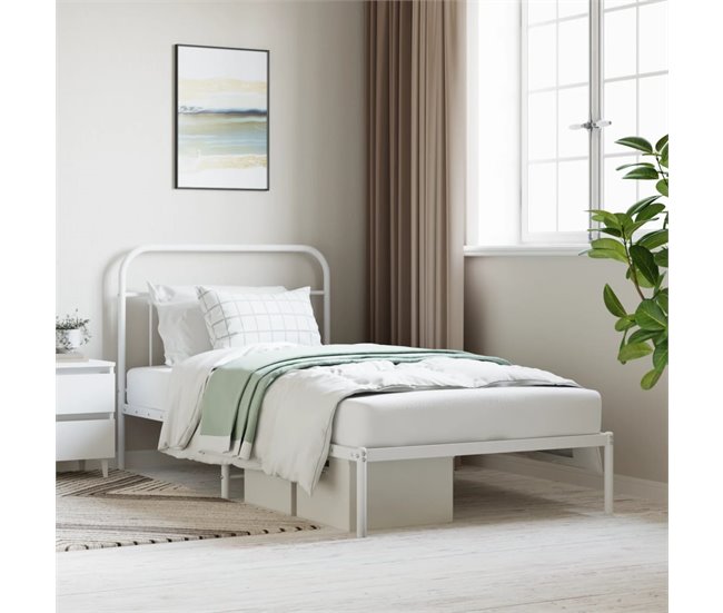 Conforama Estructura De Cama De Metal Con Cabecero Blanco 100x200 Cm Con Cabecero