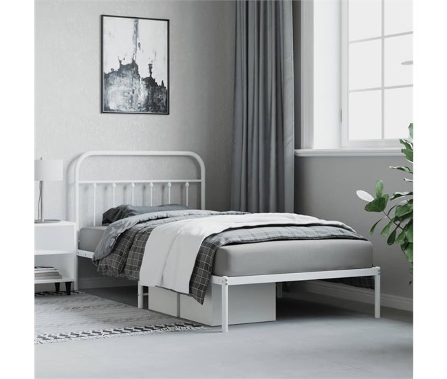 Conforama Estructura De Cama De Metal Con Cabecero Blanco 100x200 Cm Con Cabecero
