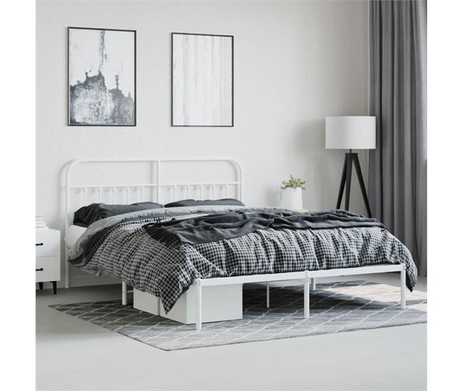 Conforama Estructura De Cama De Metal Con Cabecero Blanco 183x213 Cm Con Cabecero