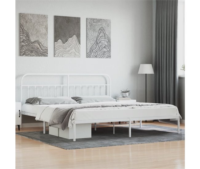Conforama Estructura De Cama De Metal Con Cabecero Blanco 193x203 Cm Con Cabecero