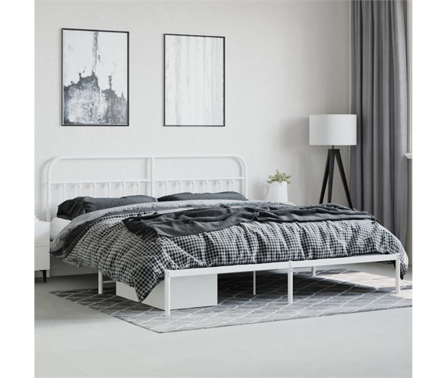 Conforama Estructura De Cama De Metal Con Cabecero Blanco 193x203 Cm Con Cabecero