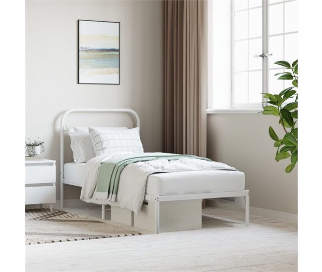 Conforama Estructura De Cama De Metal Con Cabecero Blanco 90x200 Cm Con Cabecero
