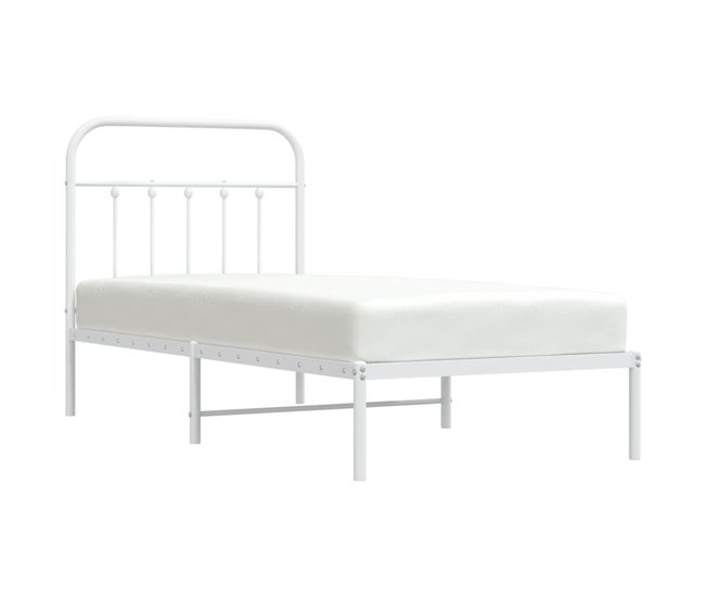 Conforama Estructura De Cama De Metal Con Cabecero Blanco 90x200 Cm Con Cabecero