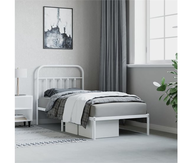 Conforama Estructura De Cama De Metal Con Cabecero Blanco 90x200 Cm Con Cabecero