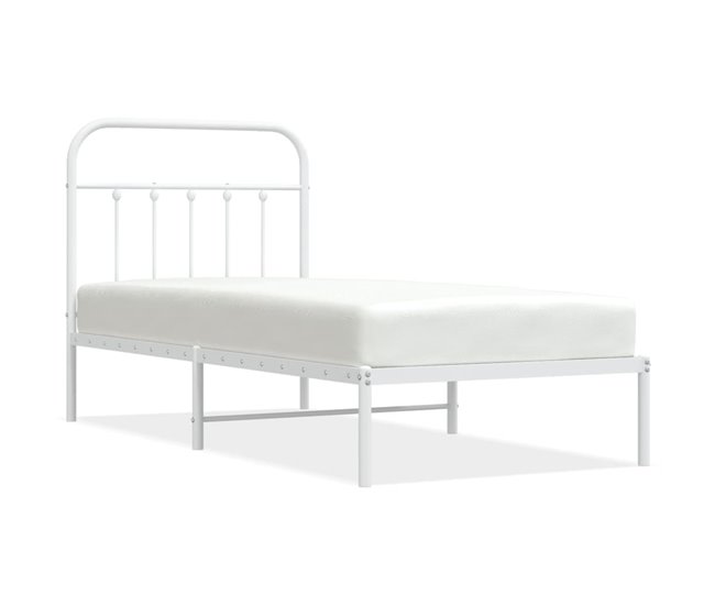 Conforama Estructura De Cama De Metal Con Cabecero Blanco 90x200 Cm Con Cabecero