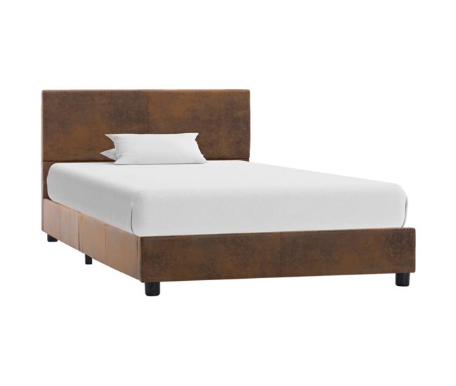 Conforama Estructura De Cama De Piel De Ante Artificial Marrón 90x200 Cm