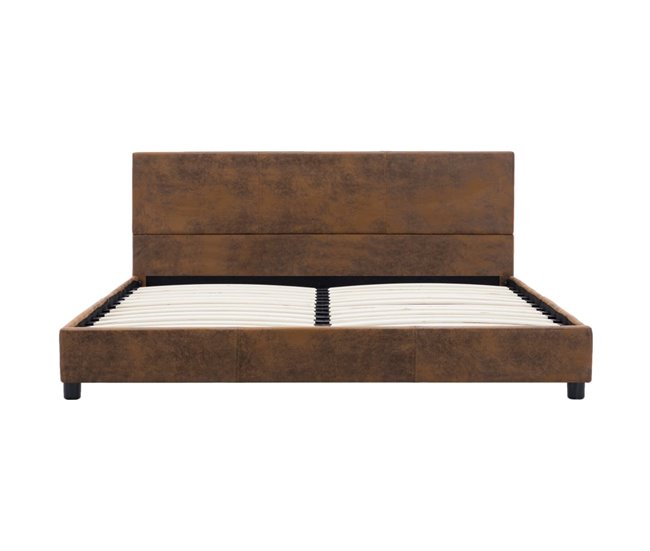 Conforama Estructura De Cama De Piel De Ante Artificial Marrón 120x200 Cm
