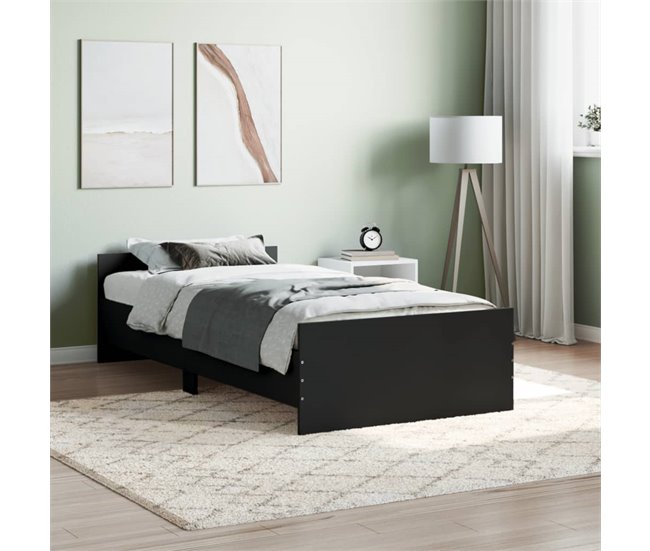 Conforama Estructura De Cama Madera Contrachapada Negra 90x190 Cm