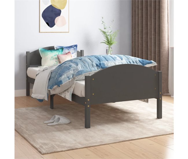 Conforama Estructura De Cama Madera Maciza De Pino Gris Oscuro 90x200 Cm