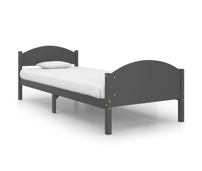Conforama Estructura De Cama Madera Maciza De Pino Gris Oscuro 100x200 Cm