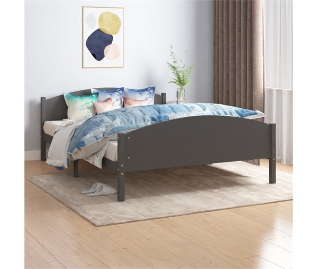 Conforama Estructura De Cama Madera Maciza De Pino Gris Oscuro 140x200 Cm