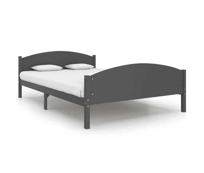Conforama Estructura de cama madera maciza de pino gris oscuro 140x200 cm