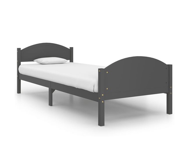 Conforama Estructura de cama madera maciza de pino gris oscuro 90x200 cm